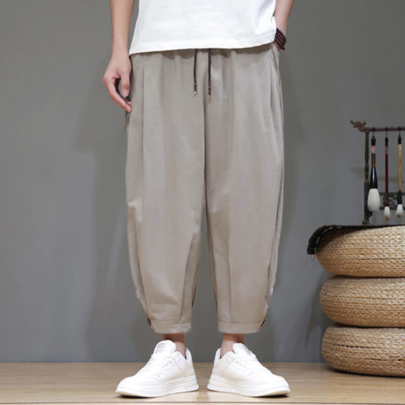 Buddha Stones Summer Casual Minimalist Drawstring Solid Men's Cropped Pants With Pocket