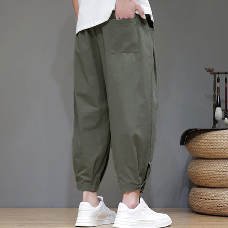 Buddha Stones Summer Casual Minimalist Drawstring Solid Men's Cropped Pants With Pocket