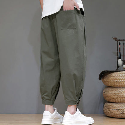 Buddha Stones Summer Casual Minimalist Drawstring Solid Men's Cropped Pants With Pocket
