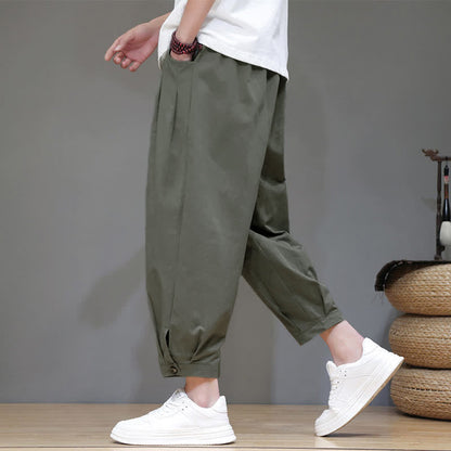 Buddha Stones Summer Casual Minimalist Drawstring Solid Men's Cropped Pants With Pocket