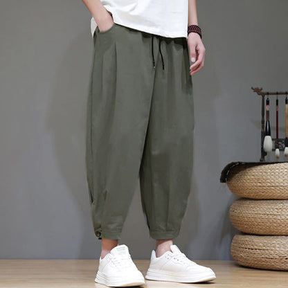 Buddha Stones Summer Casual Minimalist Drawstring Solid Men's Cropped Pants With Pocket
