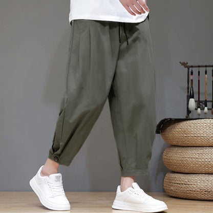 Buddha Stones Summer Casual Minimalist Drawstring Solid Men's Cropped Pants With Pocket
