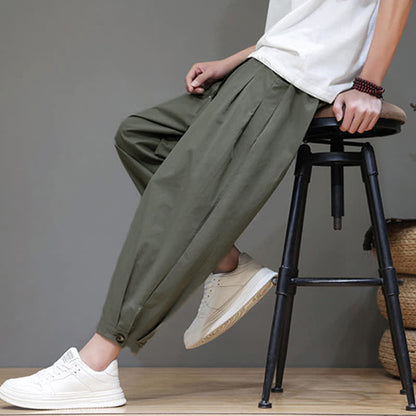 Buddha Stones Summer Casual Minimalist Drawstring Solid Men's Cropped Pants With Pocket