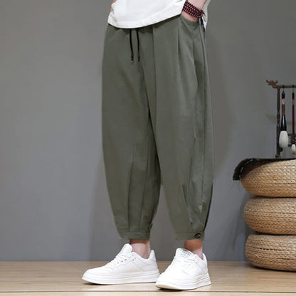 Buddha Stones Summer Casual Minimalist Drawstring Solid Men's Cropped Pants With Pocket