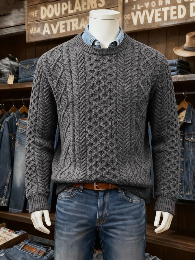 Men's Vintage Pullover Cable Knit Sweater