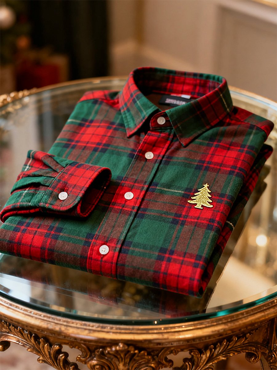 Men's Christmas Plaid Long Sleeve Shirt