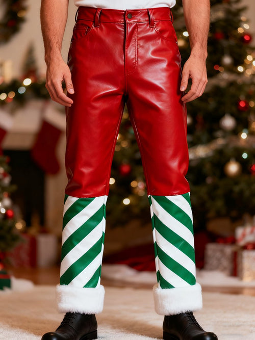 Men's Christmas plush leather pants