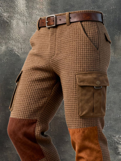 Men's Retro Waffle Stitching Contrast Color Casual Work Trousers