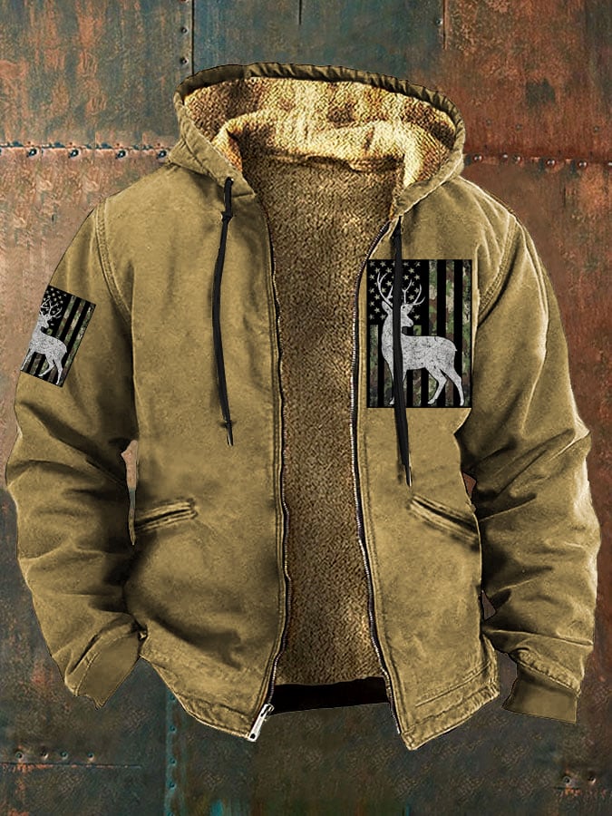 Men's Vintage Elk Flag Print Jacket