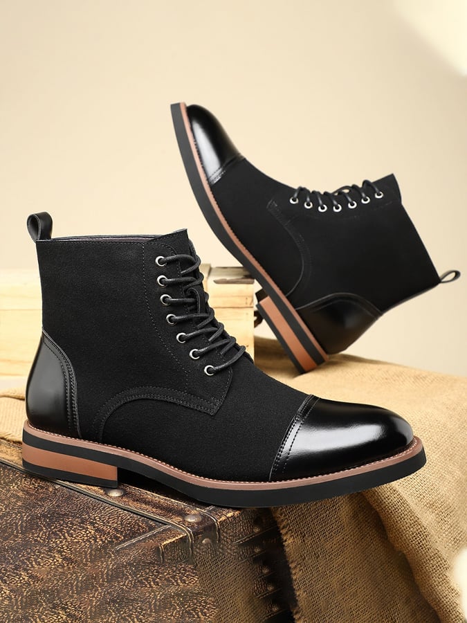 Men's Mid-Calf Martin Boots Sleeve Leather Boots Versatile Casual Leather Closed Toe Martin Boots