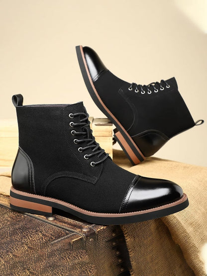 Men's Mid-Calf Martin Boots Sleeve Leather Boots Versatile Casual Leather Closed Toe Martin Boots