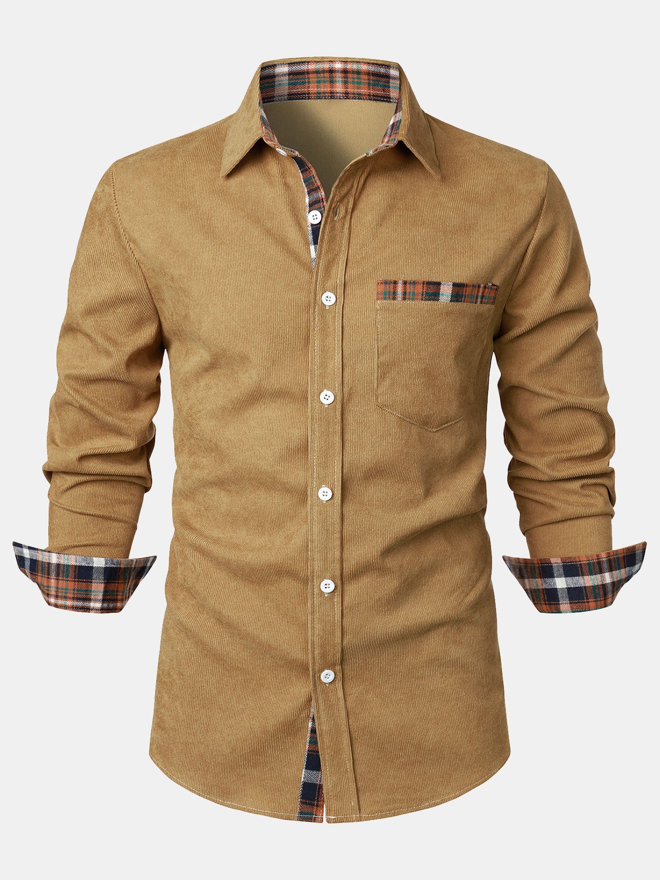 Corduroy Plaid Panel Button Up Shirt