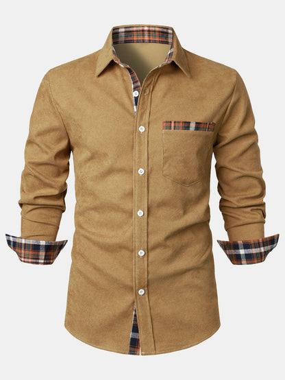 Corduroy Plaid Panel Button Up Shirt