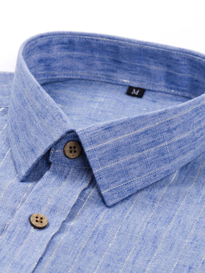 Long Sleeve Stripe Linen Look Button Up Shirt