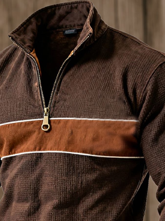 Men's Retro Contrast Color Comfort Zip-Up Sweatshirt