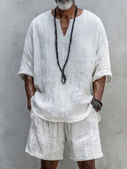 Comfortable Stripe Linen Shorts Set