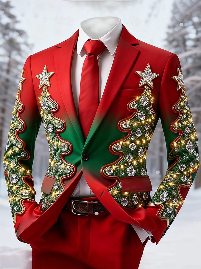 Men'S Christmas-Themed Art Print Suit Jacket