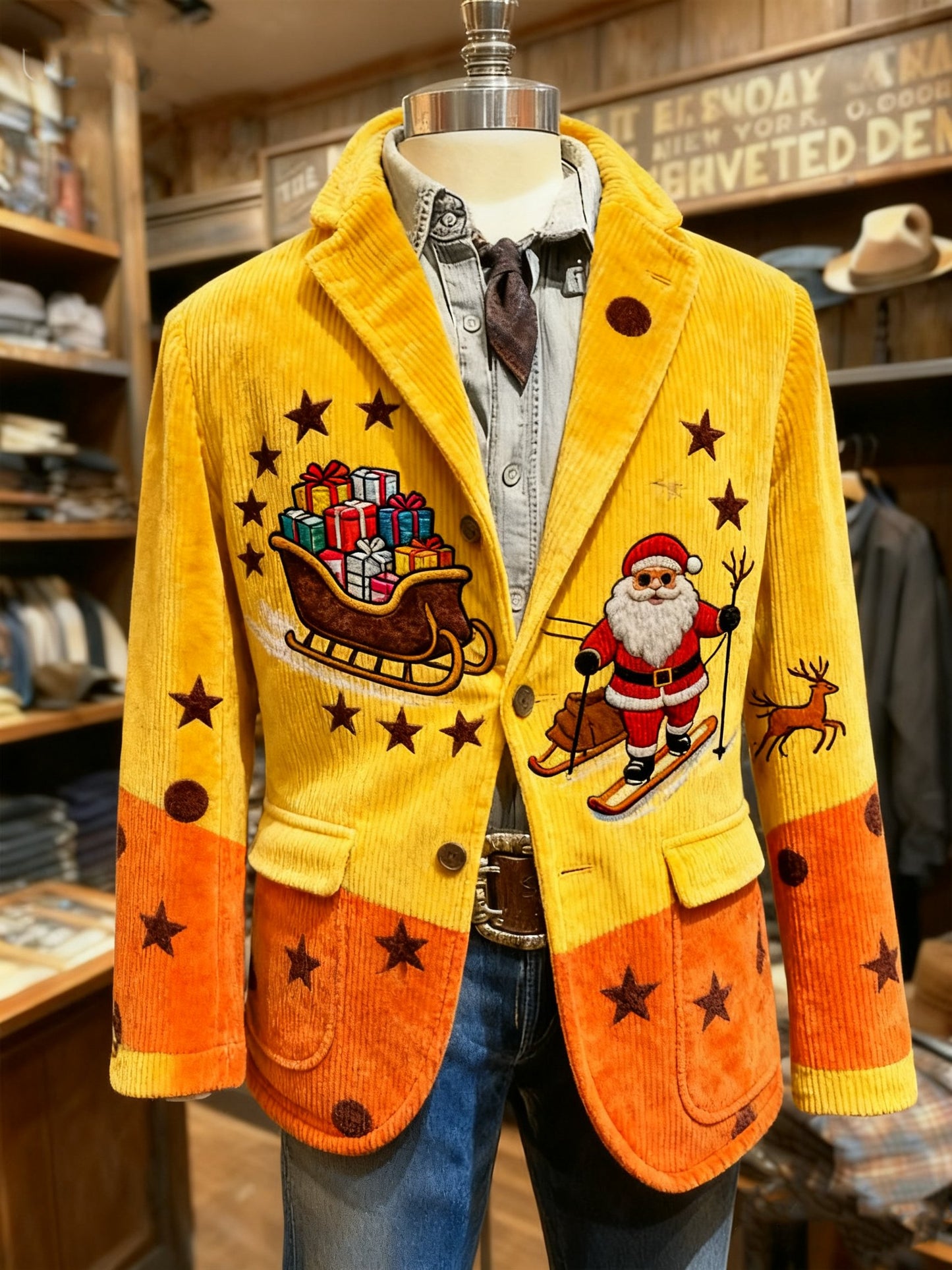 Men's Vintage Christmas Santa Print Casual Jacket