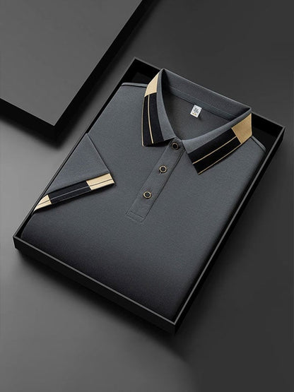 Men's Plaid Business Lapel Short Sleeve Polo Shirt