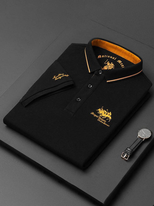 Men's Business Casual Logo Button Short Sleeve Polo Shirt