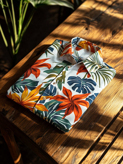 Men's Lapel Hawaiian Retro Casual Vacation Short Sleeve Shirt