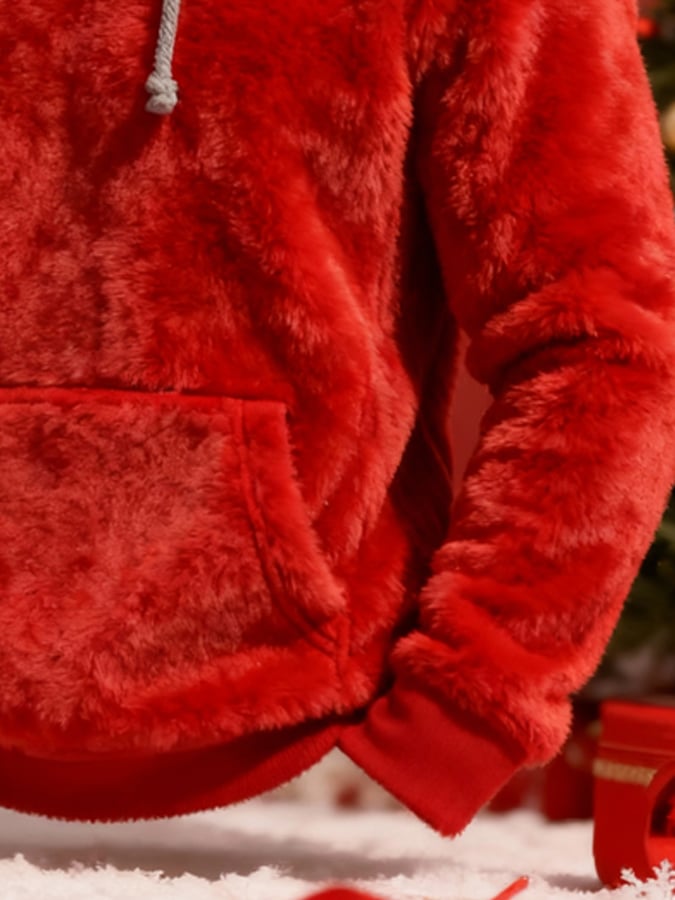 Men's Warm Plush Stitching Contrast Color Christmas Hooded Sweatshirt