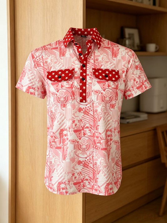 Men's Business Casual Button Short Sleeve Polo Shirt