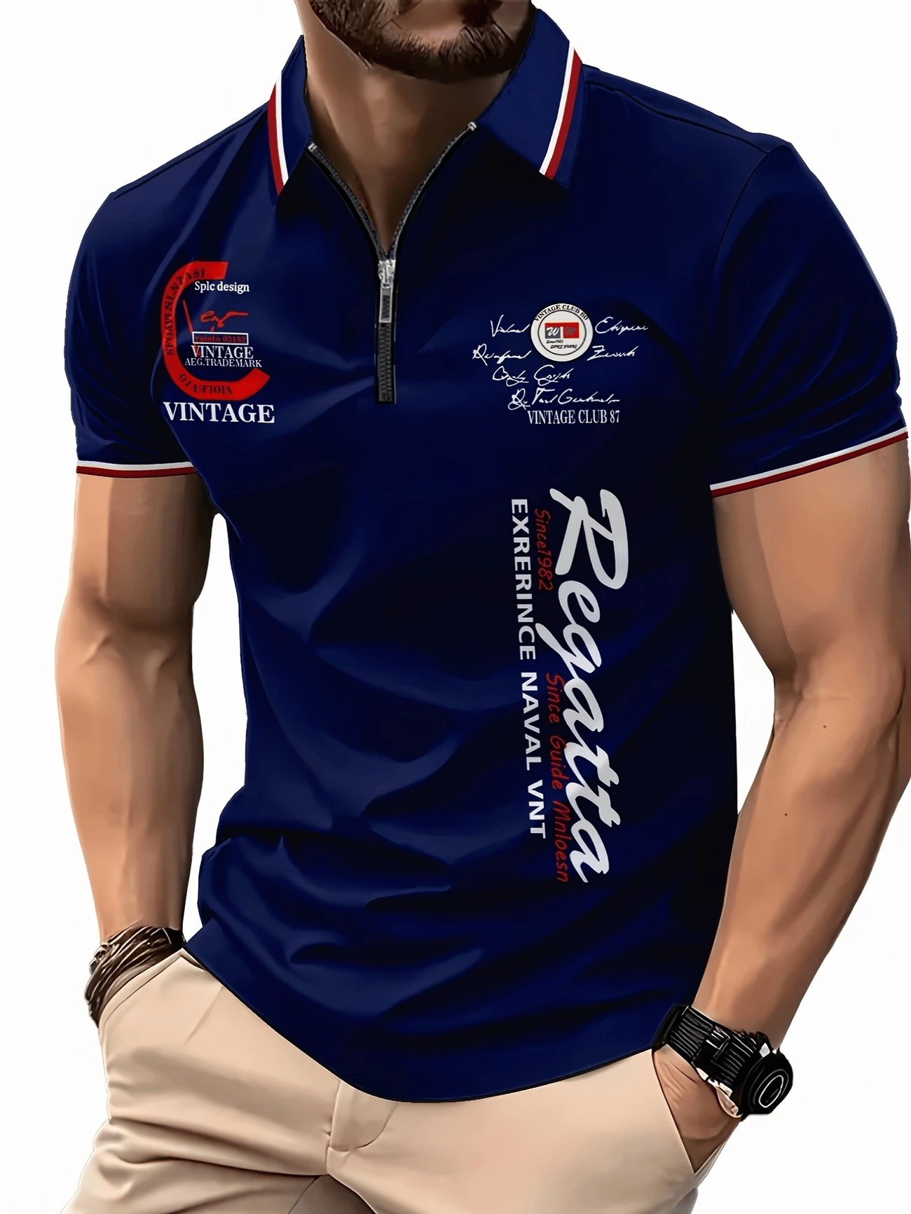 Men's Casual Business Zipper Short Sleeve Polo Shirt