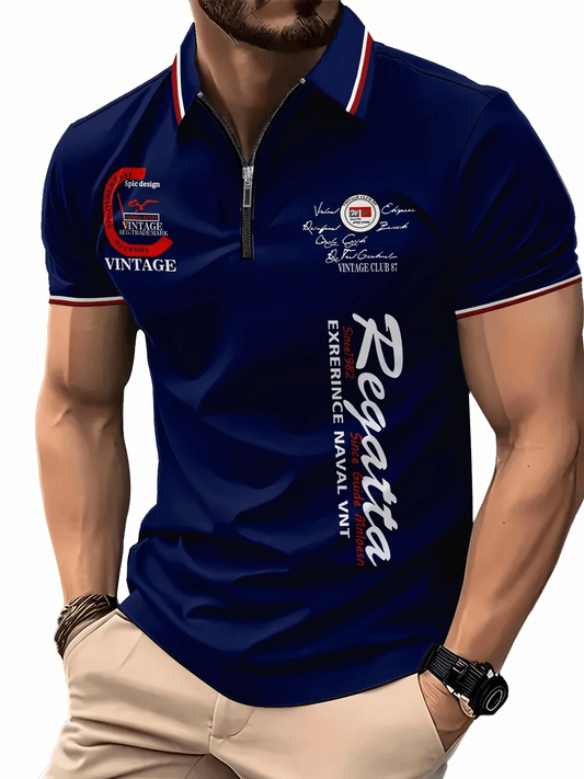 Men's Casual Business Zipper Short Sleeve Polo Shirt