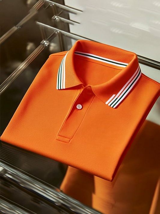 Men's Business Stripe Logo Print Short Sleeve Polo Shirt