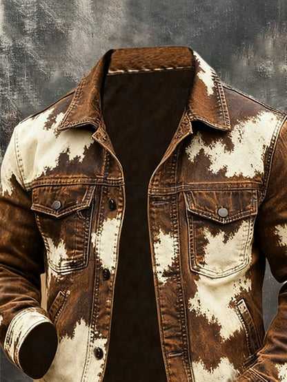Men's Retro Western-Style Distressed Color-Blocking Jacket