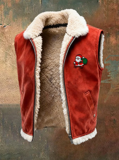 Men's Retro Suede Christmas Vest Jacket (With Detachable Brooch Design)