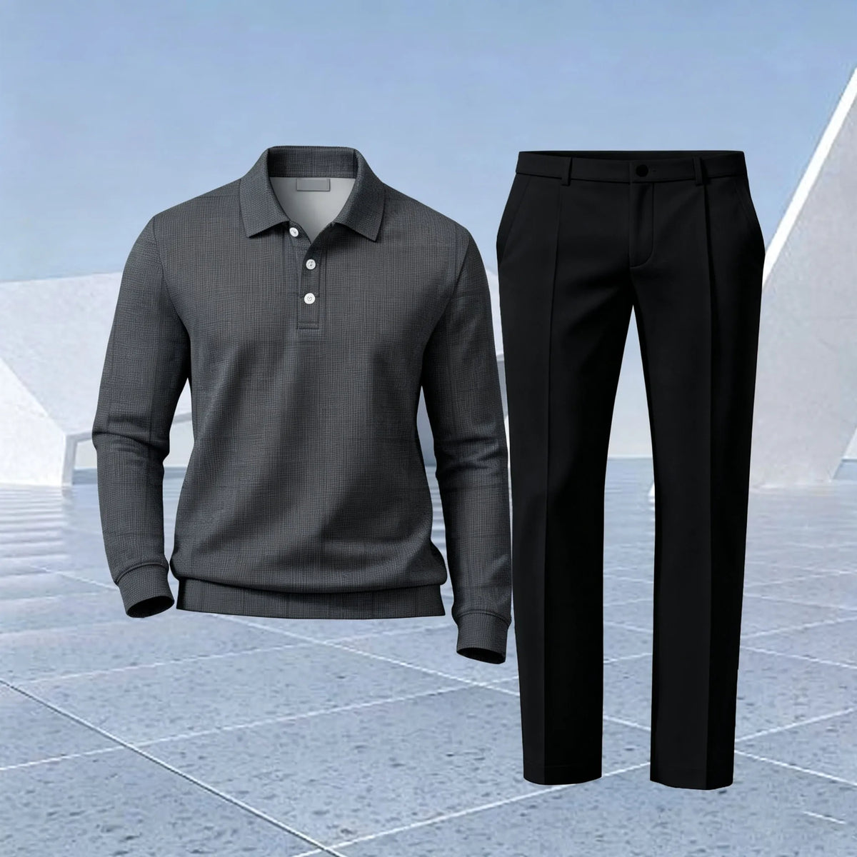 Men's Gray Polo Shirt and Pants Set