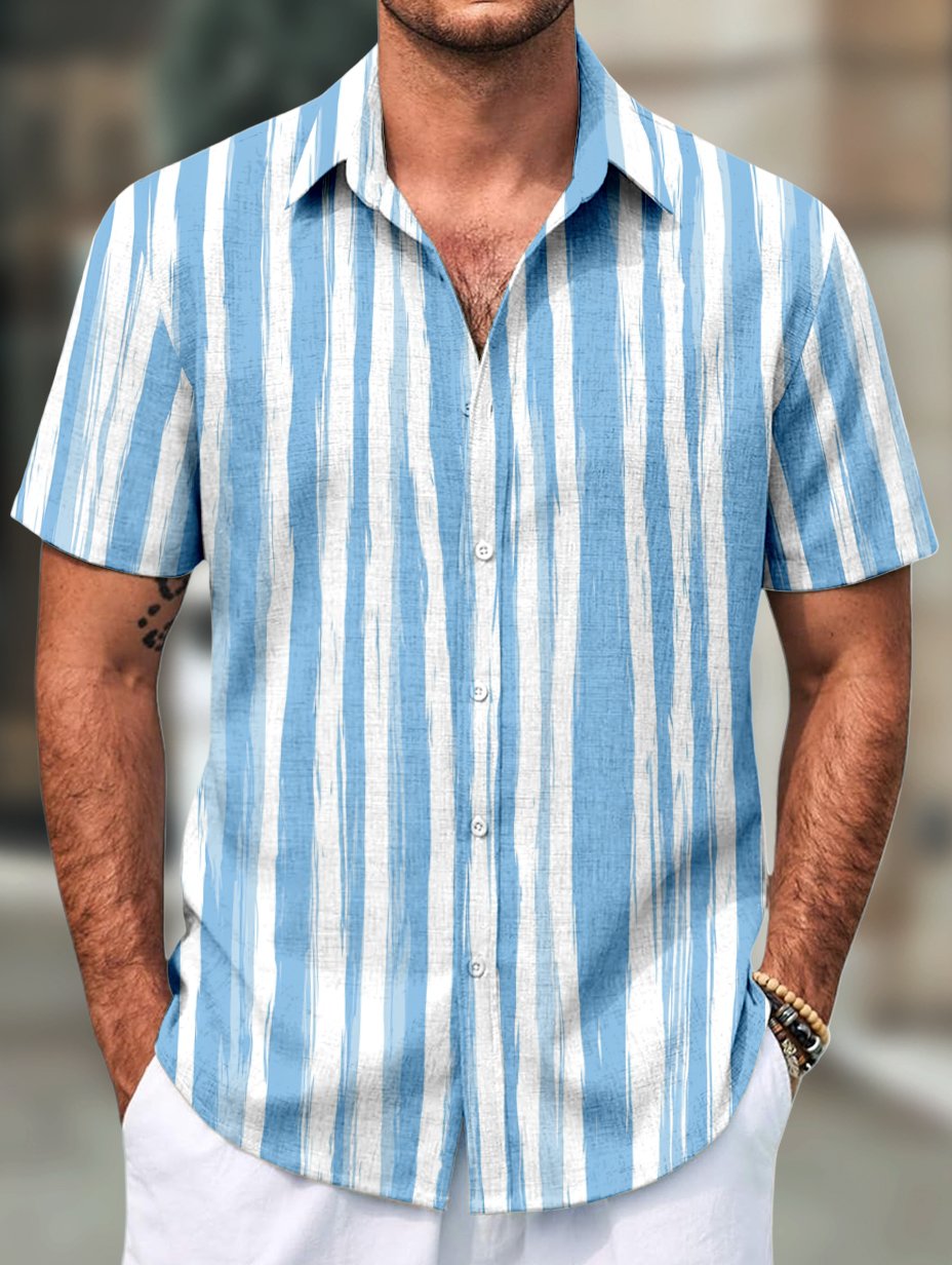 Men's Retro Casual Short Sleeve Faux Linen Lapel Shirt