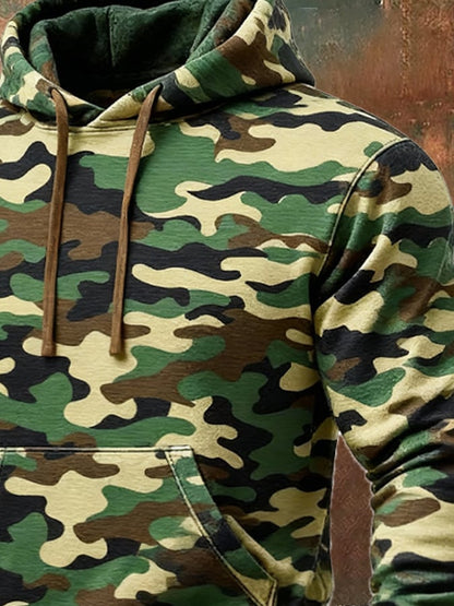 Men's Retro Distressed Color Block Camouflage Print Casual Long Sleeve Sweatshirt