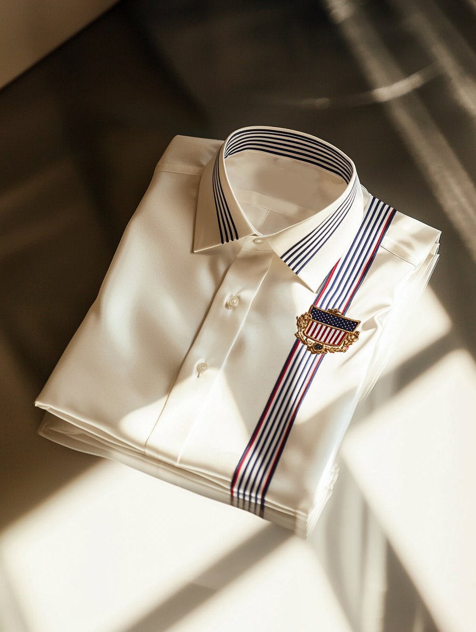 Men's Satin Independence Day Business Stripe Casual Short Sleeve Butto