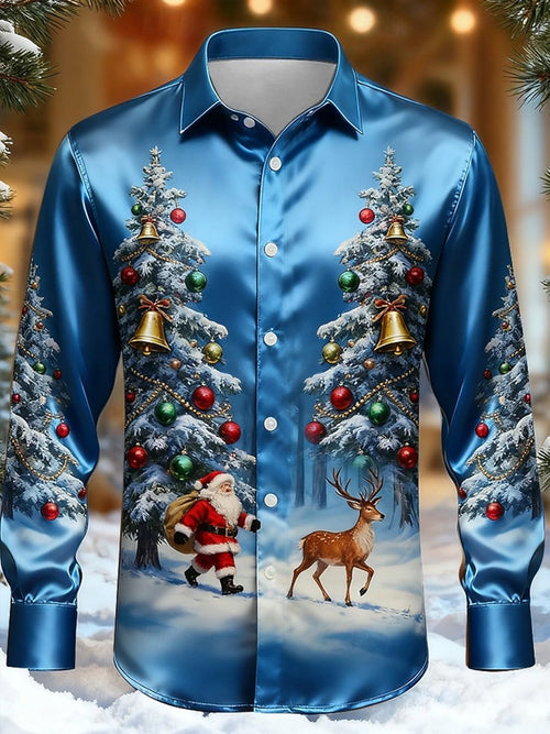Men's Santa Claus and Reindeer Fun Christmas Long-Sleeved Shirt