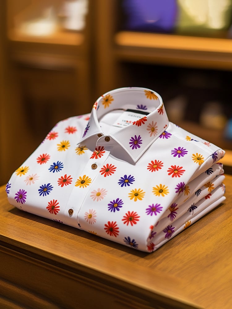 Men's Business Casual Floral Lapel Short Sleeve Shirt