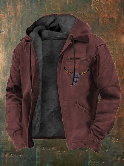 Men's Western Style Vintage Yak Plush Multi-Pocket Jacket