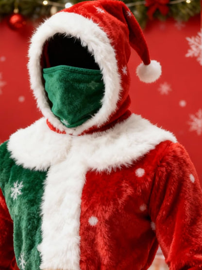 Men's Christmas Plush Hooded Jacket with Face Cover Design