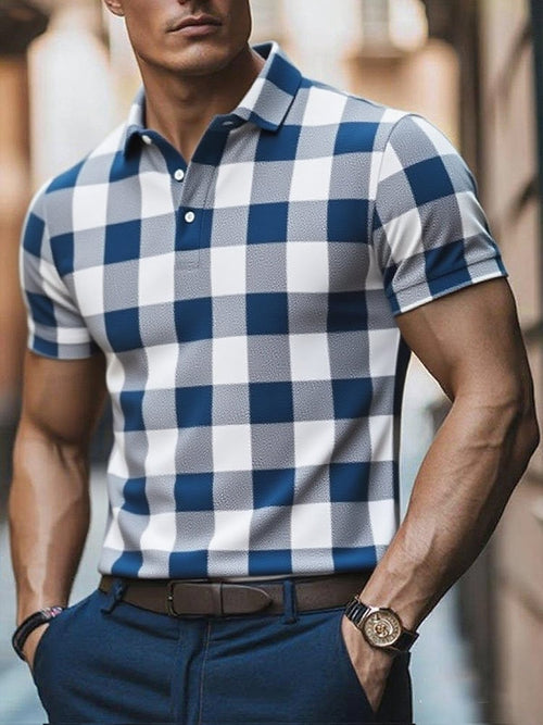 Men's Business Casual Logo Button Short Sleeve Polo Shirt