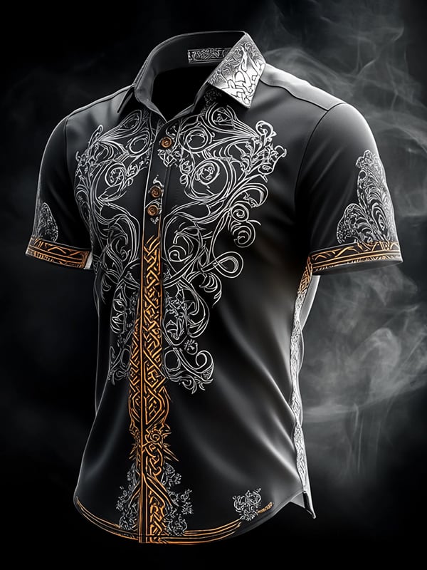 Men's Retro Viking Graphic Short Sleeve Shirt