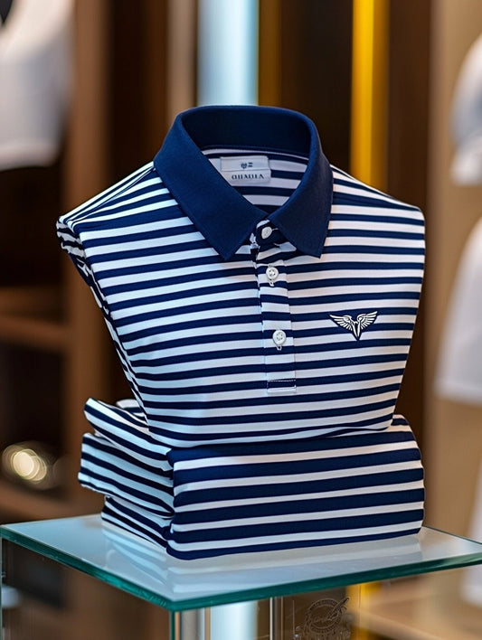 Men's Classic Business Logo Button Short Sleeve Polo Shirt