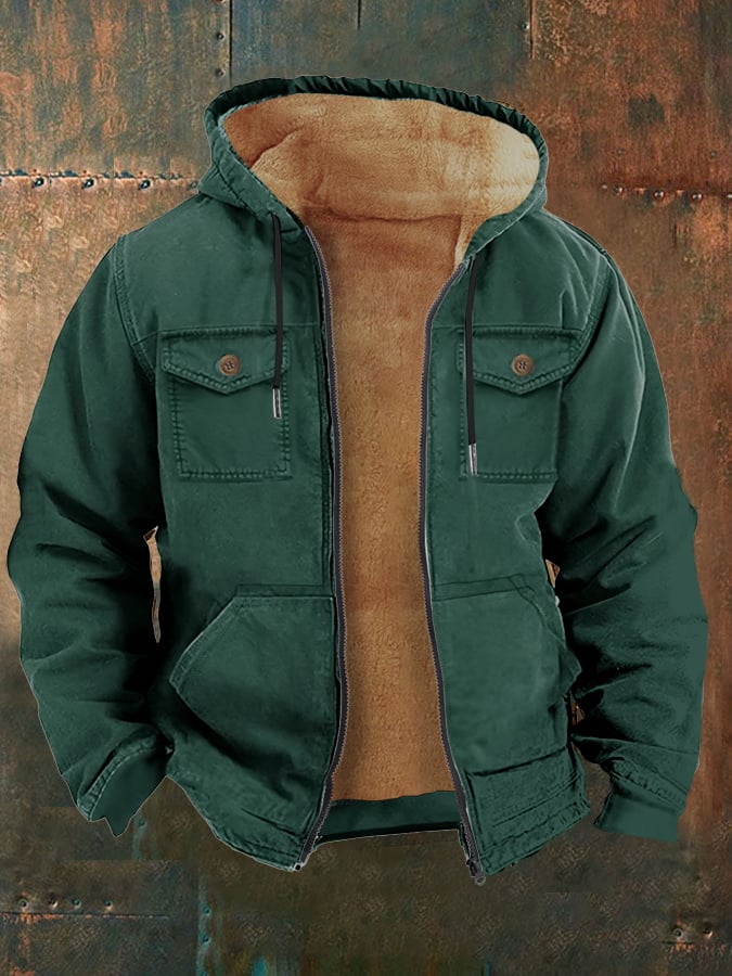 Men's Retro Western Style Multi-Pocket Fleece Jacket