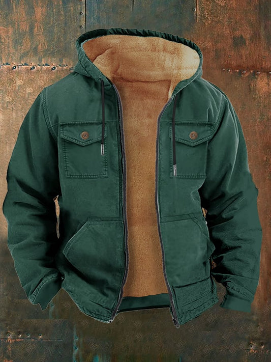 Men's Retro Western Style Multi-Pocket Fleece Jacket