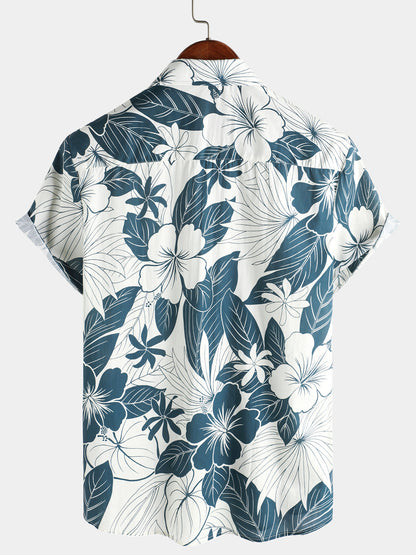 Men‘s 100% Cotton Hawaiian Floral Short Sleeve Button Beach Shirt