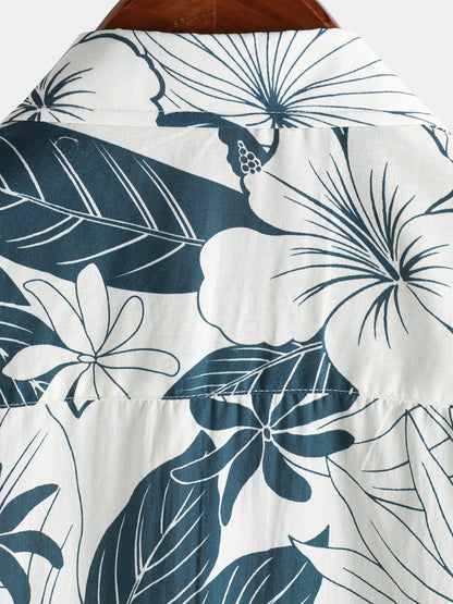 Men‘s 100% Cotton Hawaiian Floral Short Sleeve Button Beach Shirt