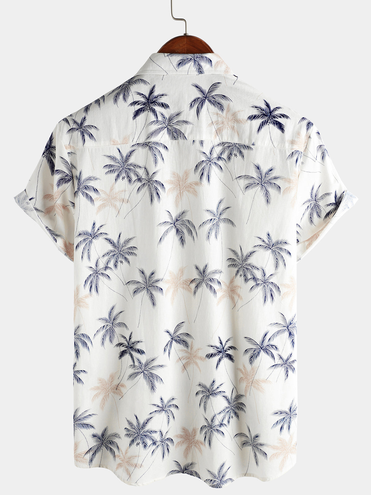 Men‘s 100% Cotton Hawaiian Plam Tree Short Sleeve Button Beach Shirt
