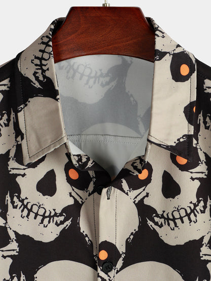 Men's Skull Cool Graphic Button Up Short Sleeve Punk Rock Art Black Hawaiian shirt