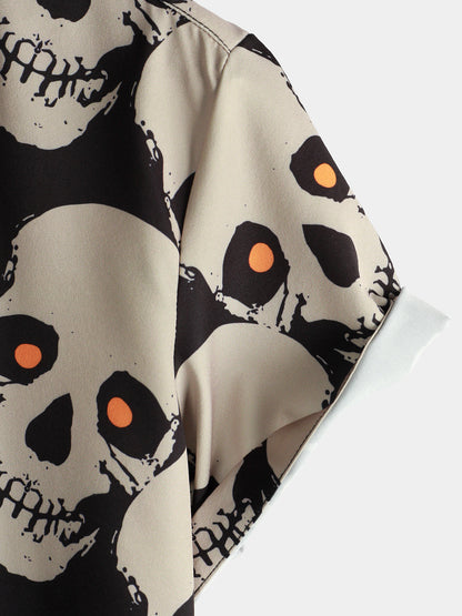 Men's Skull Cool Graphic Button Up Short Sleeve Punk Rock Art Black Hawaiian shirt